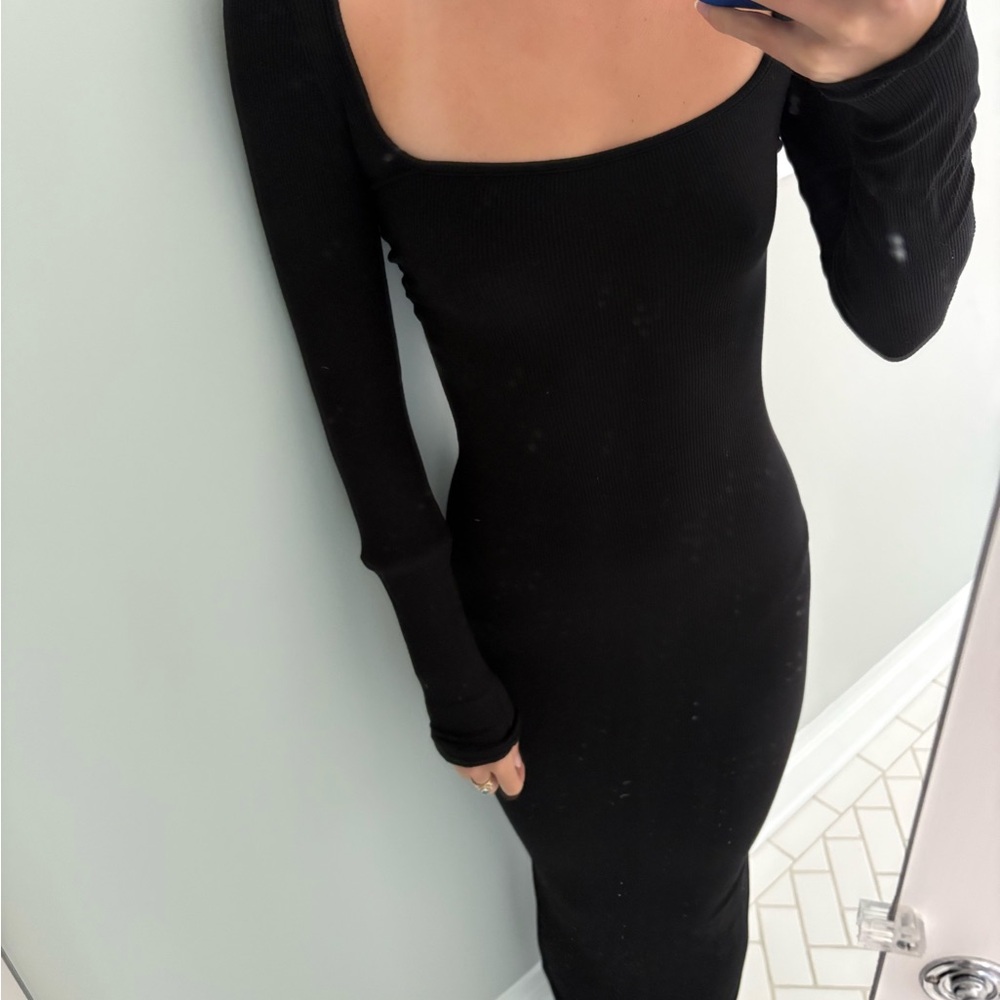 SKIMS Black One Shoulder Bodycon Maxi Dress
